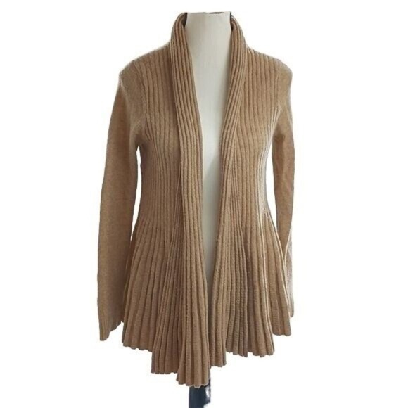 Cashmere By Charter Club Pleated Open Cardigan Tan Large 100% 2 Ply Cashmere - Picture 2 of 12